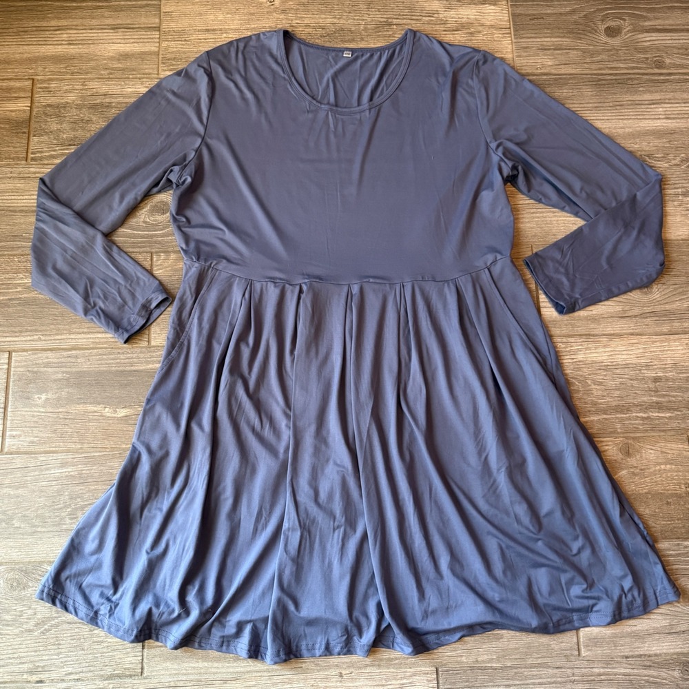 Women's Soft Gray‎ Solid Long Sleeve Midi Dress with Pockets Norm Core 22W